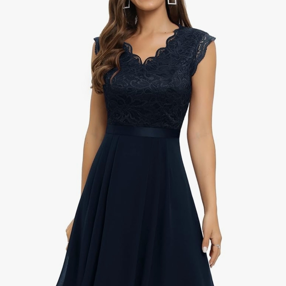 Elegant Navy Lace Dress